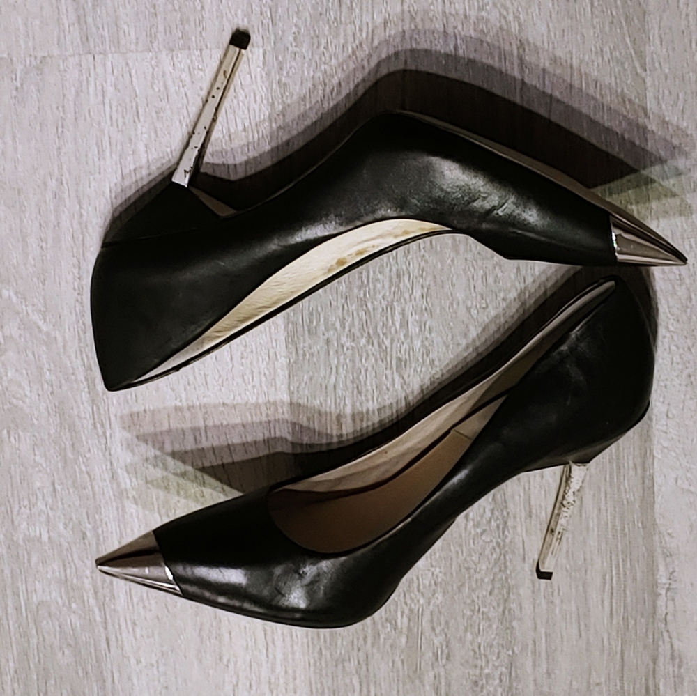 Michael Kors black pointed silver toe and heels